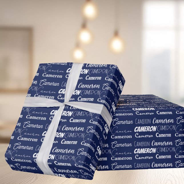 Papel De Regalo Personalizado Navy Niños Azules Nombre Collage Cum (Subido por el creador)