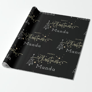 Papel De Regalo Personalizado Negro Script Elegante Feliz Navidad