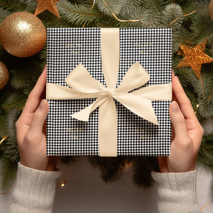 Papel De Regalo Personalizado negro y blanco de verificación Faux 