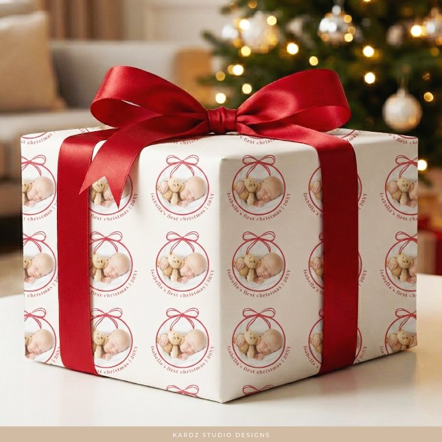 Papel De Regalo Personalizado Nombre del bebé Foto Primera Navidad (Subido por el creador)