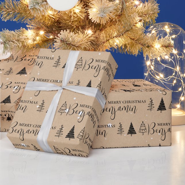 Papel De Regalo Personalizado nombre Kraft de árbol de navidad rep (Vacaciones)