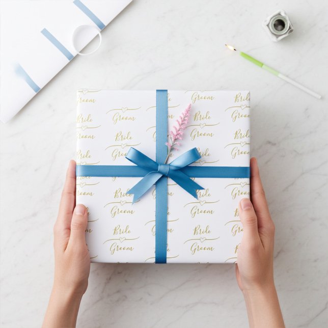 Papel De Regalo Personalizado Oro y Novia Blanca y Boda Groom (Subido por el creador)