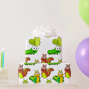 Papel De Regalo Personalizado orugas verde amarillo marrón