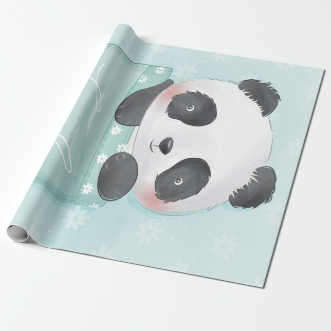 Papel De Regalo Personalizado Panda | Cute Panda Está En Pocket (Desenrollado)