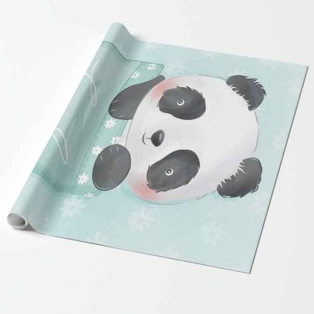 Papel De Regalo Personalizado Panda | Cute Panda Está En Pocket (Desenrollado)