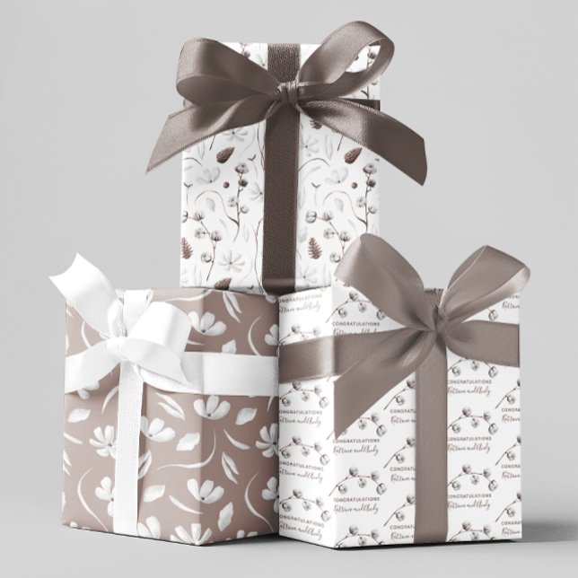 Papel de regalo personalizado para bodas en hojas (Congratulate someone special with these lovely watercolor cotton and floral wrapping paper sheets! )