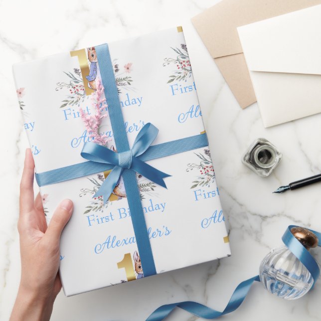 Papel De Regalo Personalizado Peter el conejo Primer cumpleaños (Regalar)