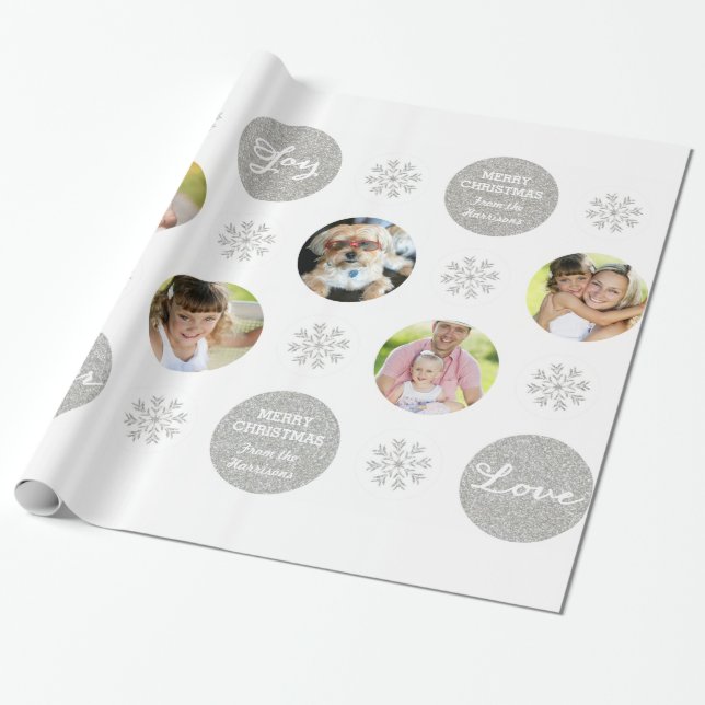 Papel De Regalo Personalizado Photo Silver Purpurina Look Gift Wra (Desenrollado)