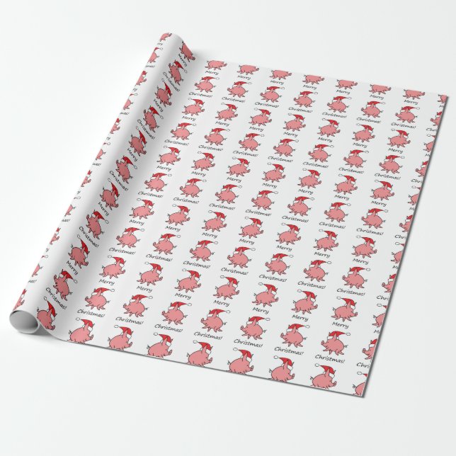 Papel De Regalo Personalizado Piglet Rosa Piggy Red Santa Hat (Desenrollado)