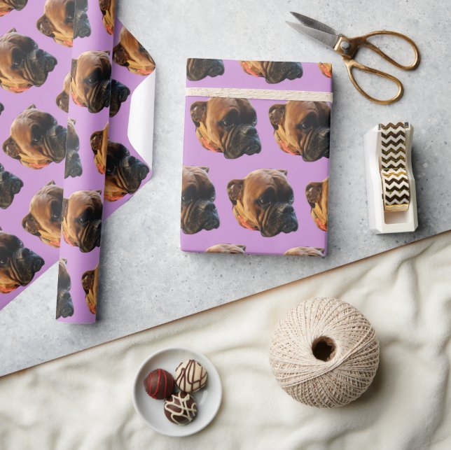 Papel De Regalo Personalizado púrpura del Pastel de Perro Boxer (Artesanía)