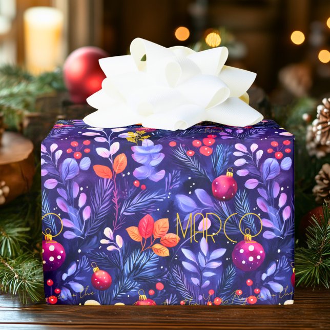 Papel De Regalo Personalizado Púrpura Navidad botánico envuelto (Subido por el creador)