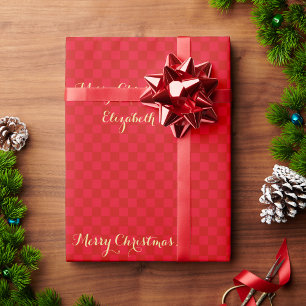 Papel De Regalo Personalizado Red Checks Faux Gold Script Feliz Na