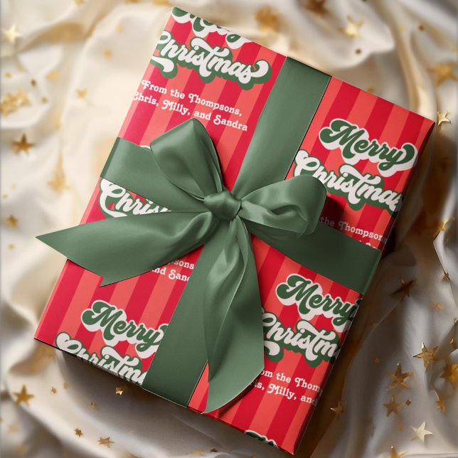 Papel De Regalo Personalizado Retro de Navidad Verde y Roja (Merry Christmas red and green retro style wrapping paper. )