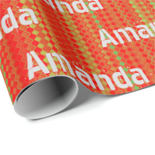 Papel De Regalo Personalizado Rojo Verde Dorado Rayado