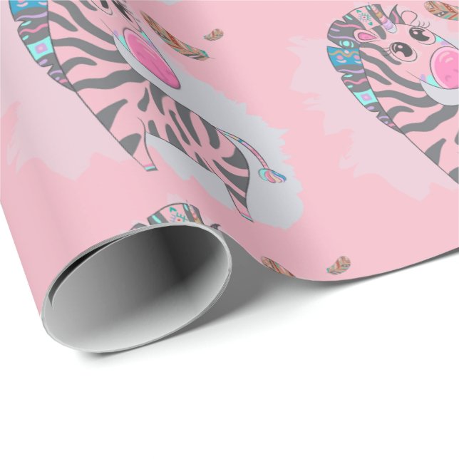 Papel De Regalo Personalizado rosado Chicas breves Zebracorn (Esquina del rollo)