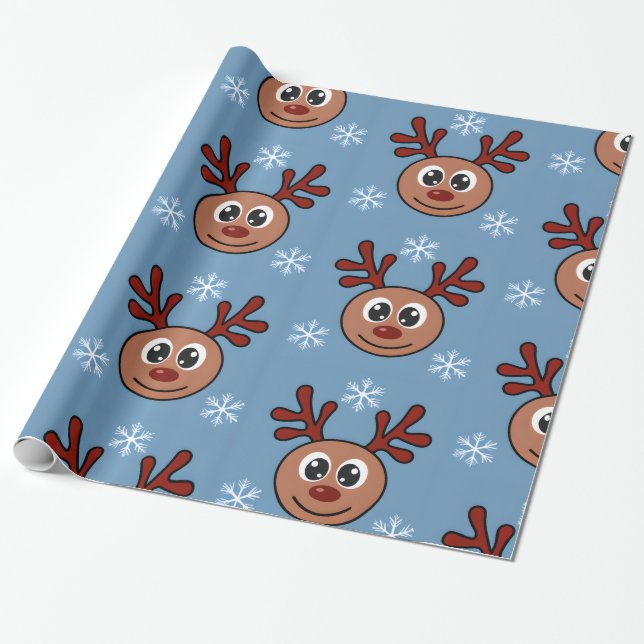 Papel De Regalo Personalizado Rudolph Red Noser and Snowflakes (Desenrollado)