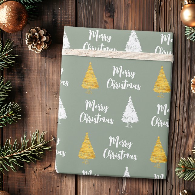 Papel De Regalo Personalizado Sage Green White Golden Christmas Tr (Subido por el creador)