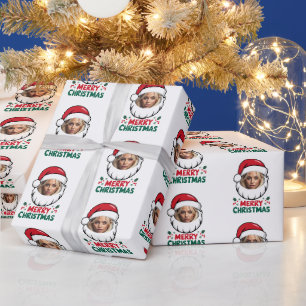 Papel De Regalo Personalizado Santa Claus cara con su foto Envolve