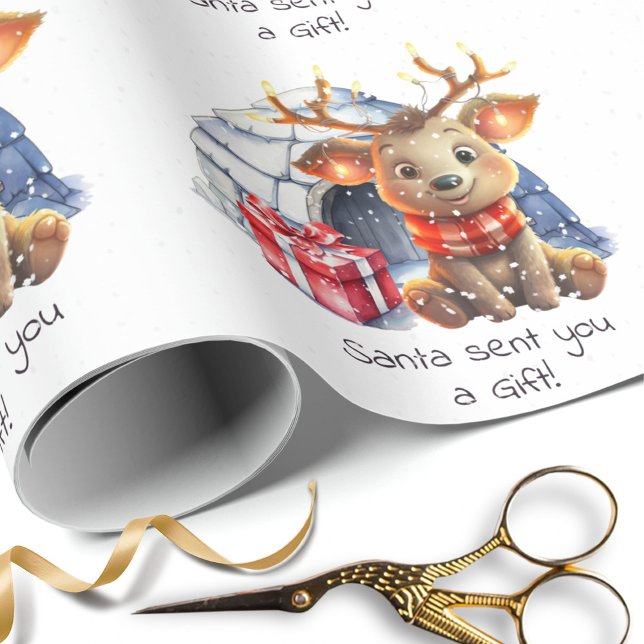 Papel De Regalo Personalizado Santa Reindeer Nieve Cute Niños Navi (Subido por el creador)