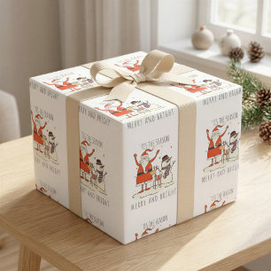 Papel De Regalo Personalizado Santa Snowman Reindeer Merry and Bri