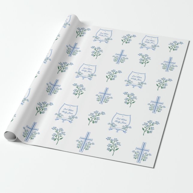 Papel De Regalo Personalizado Santo Bautismo Primera Cruz Comunist (Desenrollado)