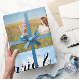 Papel De Regalo personalizado simple purpurina brillante azul colo