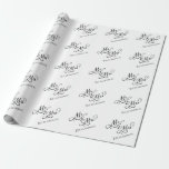 Papel De Regalo Personalizado Sr. y Sra.<br><div class="desc">Envuelva sus regalos con estilo usando este encantador papel de envoltura, con un patrón de "Sr. y Sra." en elegante caligrafía de escritura, fácilmente personalizado con su apellido. Perfecto para bodas, favores matrimoniales, aniversarios o duchas de novias, este sofisticado papel de envoltura está diseñado para hacer cada regalo tan memorable...</div>