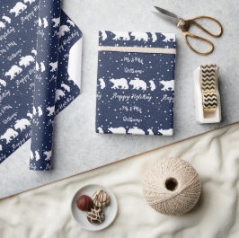 Papel De Regalo Personalizado Sr. y Sra. Cute Polar Bear Family Bl