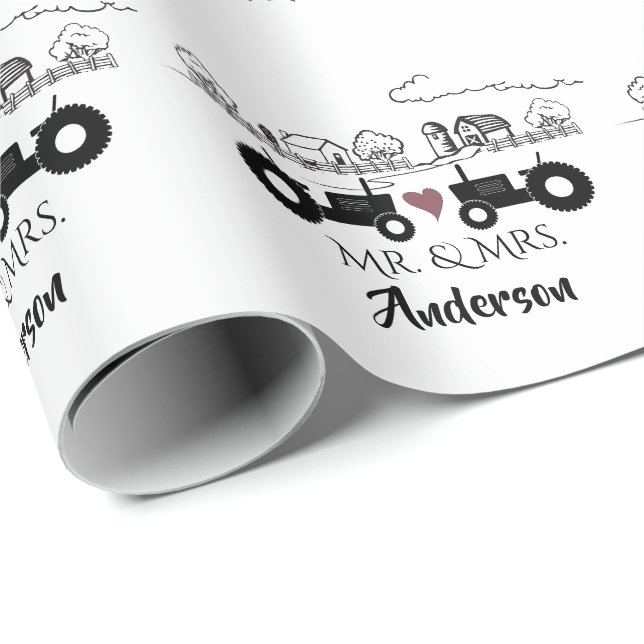 Papel De Regalo Personalizado Sr. y Sra. Tractor Couple Farm LOVE (Esquina del rollo)