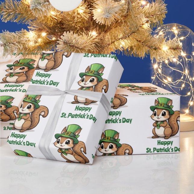 Papel De Regalo Personalizado St. Patrick's Day Squirrel con Gorra (Vacaciones)