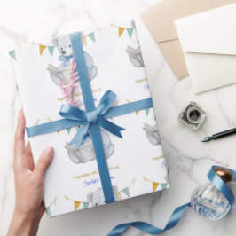 Papel De Regalo Personalizado Teddy Bear leyendo un libro Felicita