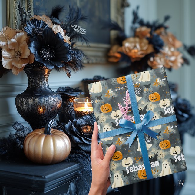Papel De Regalo Personalizado temática de Halloween con calabazas  (Subido por el creador)