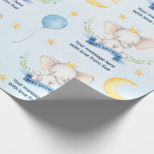 Papel De Regalo Personalizado Texto azul acuarela Elefante Baby Sh