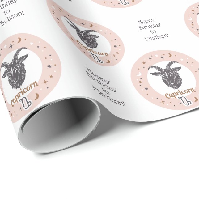 Papel De Regalo Personalizado Texto Rótulo zodiaco Capricornio (Esquina del rollo)