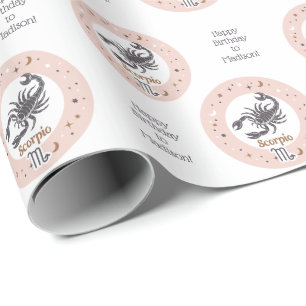 Papel De Regalo Personalizado Texto Rótulo zodiaco Escorpio
