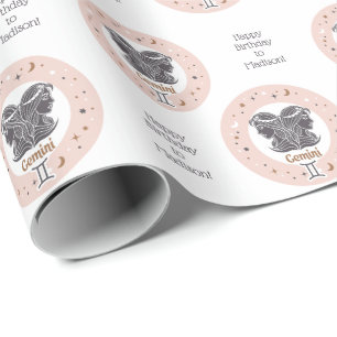 Papel De Regalo Personalizado Texto Rótulo zodiaco Gemini