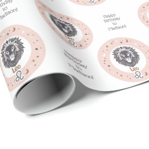 Papel De Regalo Personalizado Texto Rótulo Zodiaco Leo