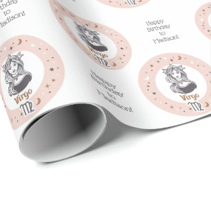 Papel De Regalo Personalizado Texto Rótulo zodiaco Virgo