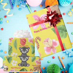 Papel De Regalo Personalizado Textos Bebés Tropicales Niños Cumple
