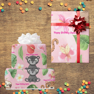 Papel De Regalo Personalizado Textos Bebés Tropicales Niños Cumple