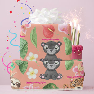 Papel De Regalo Personalizado Textos Bebés Tropicales Niños Cumple