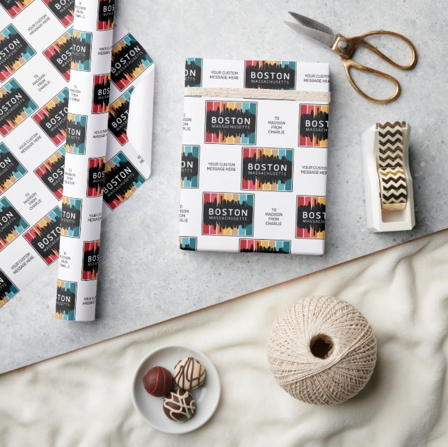 Papel De Regalo Personalizado Textos Boston Massachusetts (Artesanía)