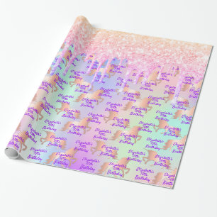 Papel De Regalo Personalizado unicornio cumpleaños holográfico ros