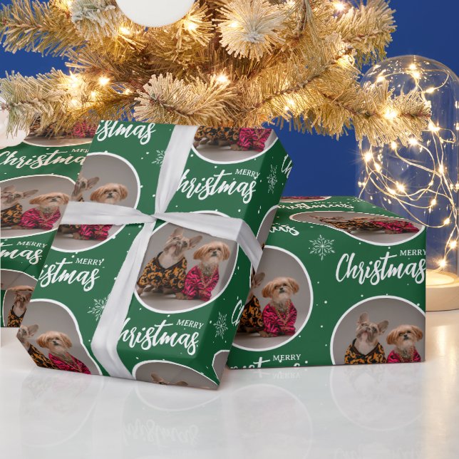 Papel De Regalo Personalizado Verde Feliz Navidad Un Círculo Foto (Vacaciones)