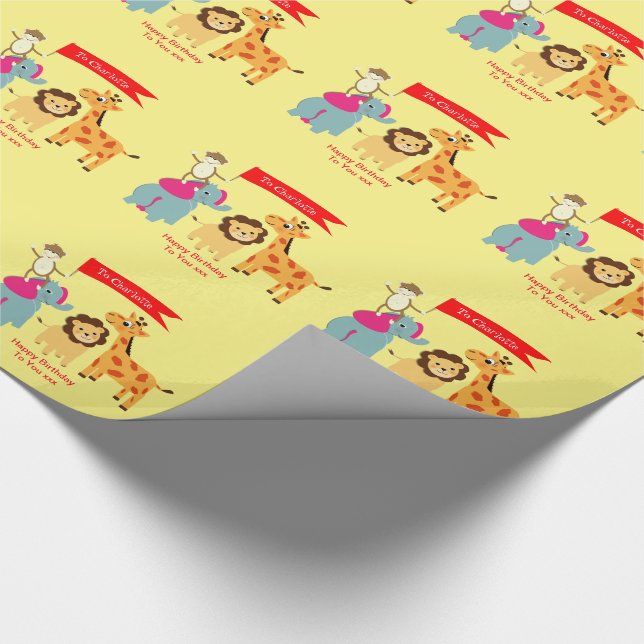 Papel De Regalo Personalizados animales de la jungla feliz cumplea (Esquina)
