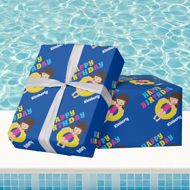 Papel De Regalo Personalizados Chicas  de Swim Team Feliz Cumpleañ (Subido por el creador)