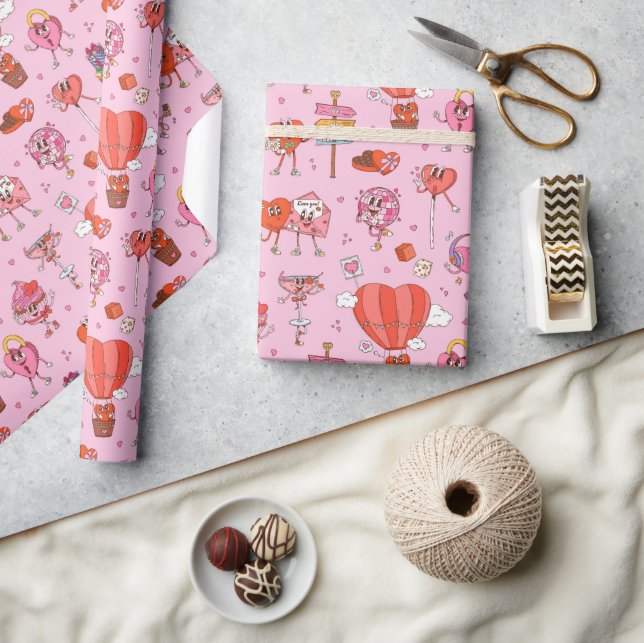 Papel De Regalo Personalizados de San Valentín Retro Groovy (Artesanía)