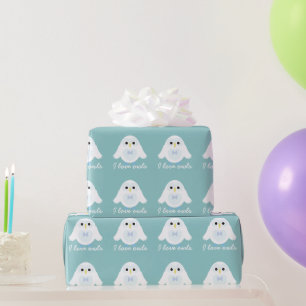 Papel De Regalo Personalizar cute lechuza blanca sobre azul claro