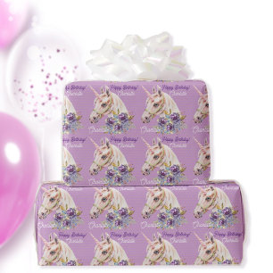 Papel De Regalo Personalizar el nombre de los Chicas de Unicorn Re