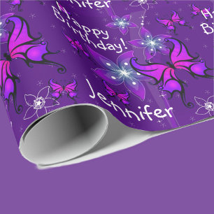 Papel De Regalo Personalizar el nombre de morado de la mariposa